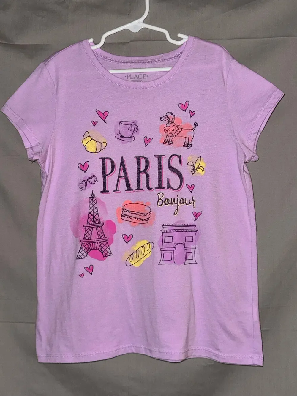 The Children’s Place Girls Paris Bonjour Poodle Purple T-shirt, Size L (10/12)